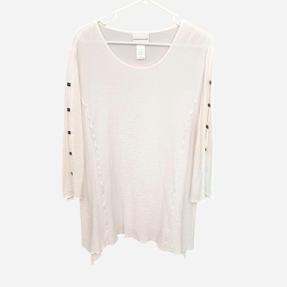 Alfred Dunner White Long Sleeve Top With Black Button Sleeve Details Size Large